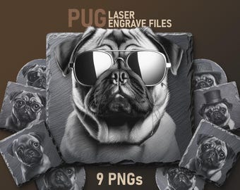 Fichiers de gravure sur ardoise Carlin - PNG haute résolution pour sous-bocks, GlowForge et plus | Téléchargement numérique d'oeuvres d'art pour chiens