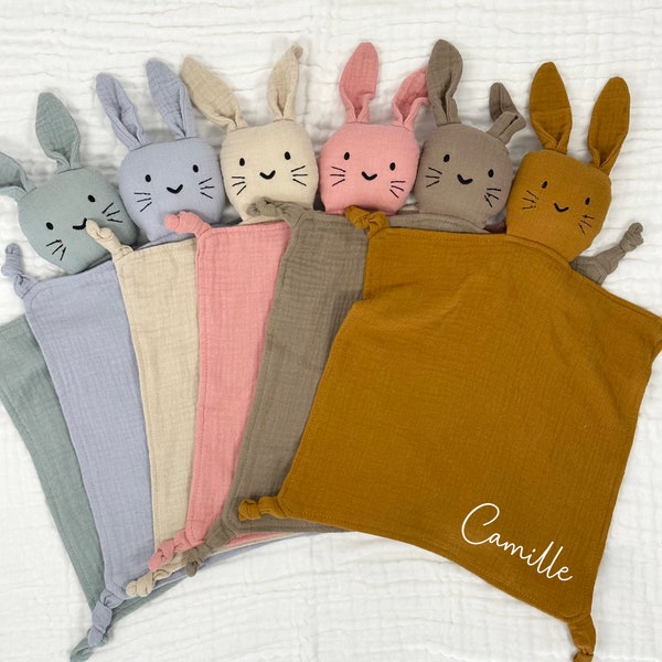 Doudou chat en gaze de coton à personnaliser