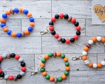 College Football Beaded Wristlet Keychain