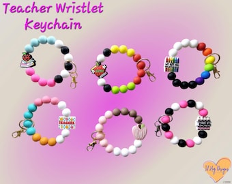 Teacher Silicone Beaded Wristlet Keychain | Gift for Teachers