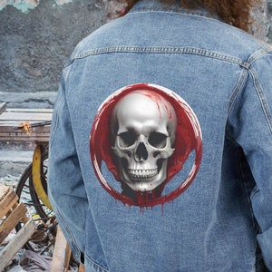 Bloody Skull Design, Rocker Style Men&#39;s Denim Jacket, Gothic Fashion, Punk Rock Clothing, Edgy Outerwear
