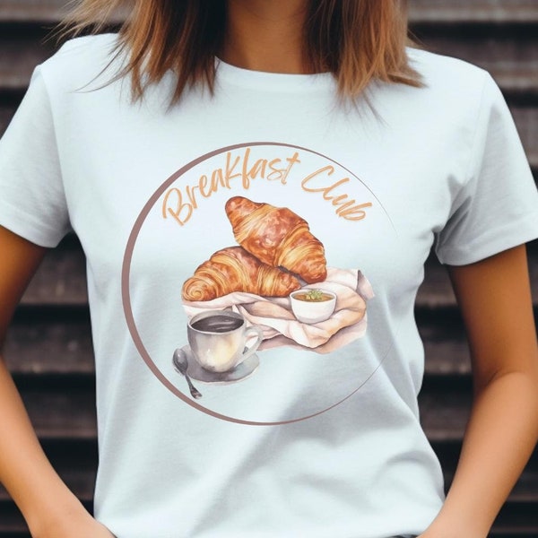 Artistic Croissant, Coffee Watercolour Tee,  Creative Foodie Fashion, Breakfast Lover Gift , Stylish Coffee Shirt