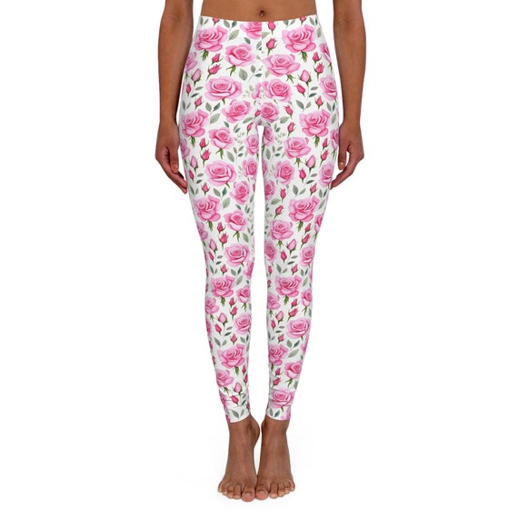 Women's Pink Floral Leggings , Spandex, Casual, Comfortable