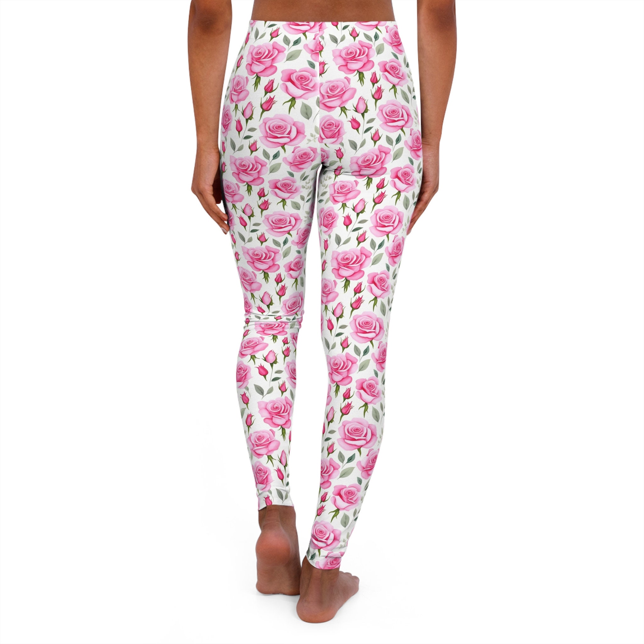 Women's Pink Floral Leggings , Spandex, Casual, Comfortable