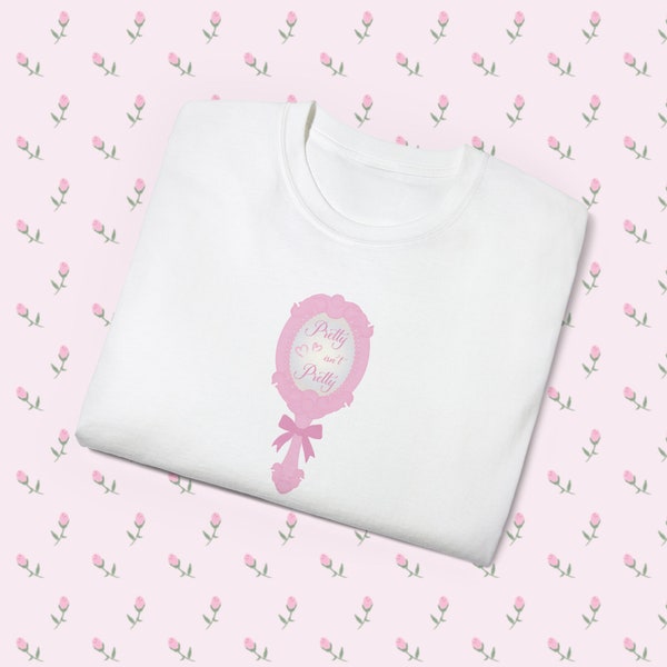 Pretty isn't pretty pink mirror women's t-shirt, Olivia rodrigo shirt, guts tour, pretty isn't pretty, gift for her, coquette, fan merch