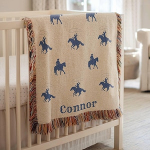 Personalized Cowboy Woven Baby Blanket, Western Cowboy Boys Blanket, Heirloom Blanket, Newborn Name Blanket, Baby Name Blanket, Woven Throw