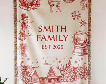 Personalized Blanket Gift for Family Christmas, Holiday Family Name Large Custom Blanket, Woven Xmas Name Blanket, Couple Christmas Monogram