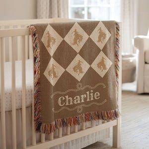 Personalized Cowboy Woven Baby Blanket, Western Cowboy Boys Blanket, Heirloom Blanket, Newborn Name Blanket, Baby Name Blanket, Woven Throw