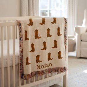 Personalized Cowboy Woven Baby Blanket, Western Cowboy Boys Blanket, Heirloom Blanket, Newborn Name Blanket, Baby Name Blanket, Woven Throw