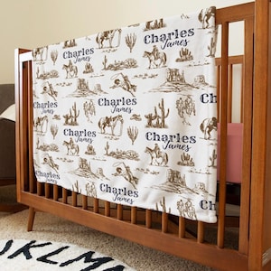 Personalized Western Cowboy Baby Blanket With Name, Custom Name Ranch Farm Nursery Theme Throw Blanket Décor, Shower Gift Newborn Girl Boy