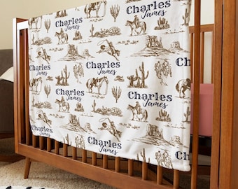 Personalized Western Cowboy Baby Blanket With Name, Custom Name Ranch Farm Nursery Theme Throw Blanket Décor, Shower Gift Newborn Girl Boy