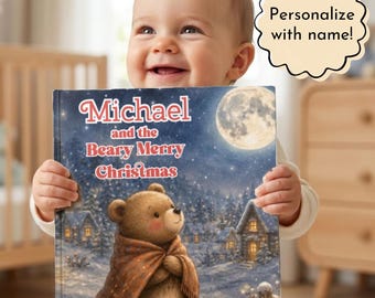 Baby’s First Christmas Book Personalized, Custom Name Bear Storybook, Personalized Baby Memory Book Keepsake, 1st Christmas Gift for Baby