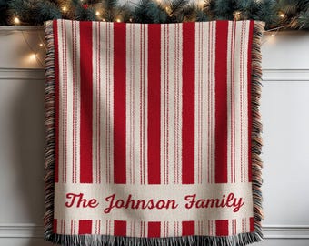 Personalized Blanket Gift for Family Christmas, Holiday Family Name Large Custom Blanket, Woven Xmas Name Blanket, Couple Christmas Monogram