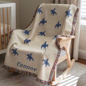 Personalized Cowboy Woven Baby Blanket, Western Cowboy Boys Blanket, Heirloom Blanket, Newborn Name Blanket, Baby Name Blanket, Woven Throw