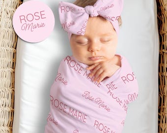 Full Name Swaddle Blanket, Bow And Swaddle Set, Newborn Swaddle With Name, Personalized Swaddle, Baby Name Swaddle,Newborn Baby Name Blanket