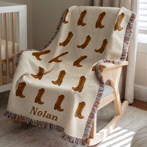 Personalized Cowboy Woven Baby Blanket, Western Cowboy Boys Blanket, Heirloom Blanket, Newborn Name Blanket, Baby Name Blanket, Woven Throw
