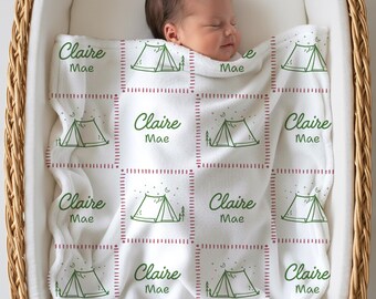 Personalized Hiking Baby Girl Name Blanket, Custom Camping Baby Blanket, Blanket with Baby Name, Wildflower Minky Blanket, Newborn Gift