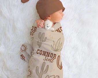 Personalized Western Cowboy Baby Blanket With Name, Custom Name Ranch Farm Nursery Theme Throw Blanket Décor, Shower Gift Newborn Girl Boy