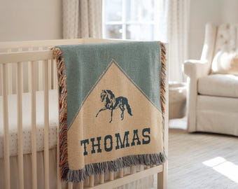 Personalized Cowboy Woven Baby Blanket, Western Cowboy Boys Blanket, Heirloom Blanket, Newborn Name Blanket, Baby Name Blanket, Woven Throw