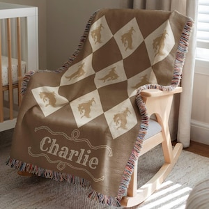 Personalized Cowboy Woven Baby Blanket, Western Cowboy Boys Blanket, Heirloom Blanket, Newborn Name Blanket, Baby Name Blanket, Woven Throw