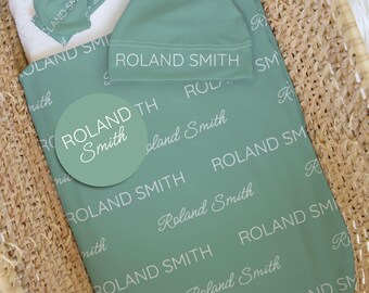 Baby Name Blanket Shower Gifts Swaddle Personalized Name Blanket for Newborn Swaddle and Hat Baby Name Sign for Hospital Blanket for Baby
