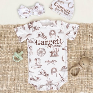 Western Going Home Outfit, Personalized Baby Homecoming Newborn Outfit, Baby Boy Clothes, Newborn Hospital Hat, Country Custom Baby Clothes