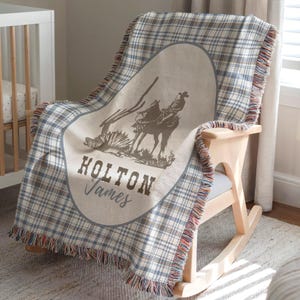 Personalized Cowboy Woven Baby Blanket, Western Cowboy Boys Blanket, Heirloom Blanket, Newborn Name Blanket, Baby Name Blanket, Woven Throw image 3
