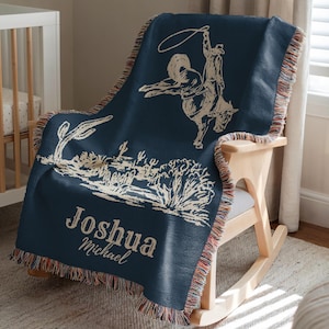 Personalized Cowboy Woven Baby Blanket, Western Cowboy Boys Blanket, Heirloom Blanket, Newborn Name Blanket, Baby Name Blanket, Woven Throw