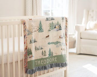 Personalized Ski Baby Blanket, Baby Ski Gift, Baby’s First Christmas Gift, Apres Ski Nursery Decor, Woven Name Blanket, Custom blanket
