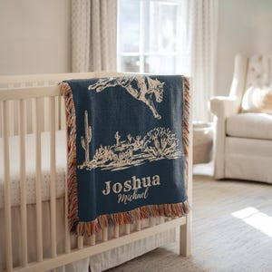 Personalized Cowboy Woven Baby Blanket, Western Cowboy Boys Blanket, Heirloom Blanket, Newborn Name Blanket, Baby Name Blanket, Woven Throw