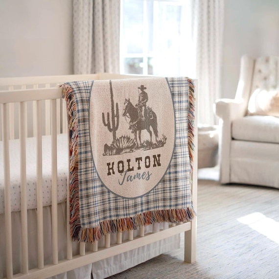 Personalized Cowboy Woven Baby Blanket, Western Cowboy Boys Blanket, Heirloom Blanket, Newborn Name Blanket, Baby Name Blanket, Woven Throw