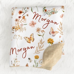 Wildflower Baby Girl Blanket, Personalized Girl Name Blanket, Custom Toddler Girl Gift, Wild Flower Baby Shower Gift, Wildflower Nursery