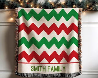 Personalized Family Christmas Blanket, Custom Last Name Woven Blanket, Est Year Family Name Throw, Christmas Gift for Family, Newlywed Gift