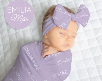 Full Name Swaddle Blanket, Bow And Swaddle Set, Newborn Swaddle With Name, Personalized Swaddle, Baby Name Swaddle,Newborn Baby Name Blanket