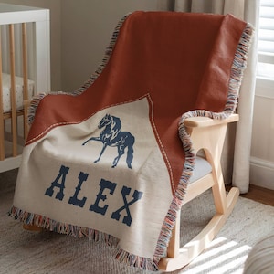 Personalized Cowboy Woven Baby Blanket, Western Cowboy Boys Blanket, Heirloom Blanket, Newborn Name Blanket, Baby Name Blanket, Woven Throw