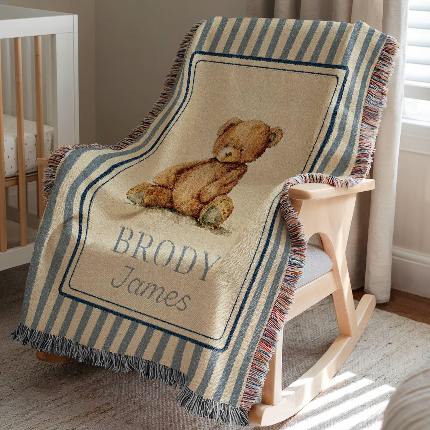 Personalized Woven Teddy Bear Baby Blanket Personalized Bear Blanket Custom Bear Blanket Bear Nursery Blanket Newborn Custom Name Blanket