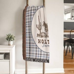 Personalized Cowboy Woven Baby Blanket, Western Cowboy Boys Blanket, Heirloom Blanket, Newborn Name Blanket, Baby Name Blanket, Woven Throw image 4