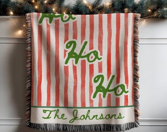 Personalized Family Christmas Blanket, Custom Last Name Woven Blanket, Est Year Family Name Throw, Christmas Gift for Family, Newlywed Gift