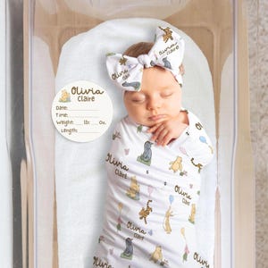 Classic Winnie The Pooh Baby Name Swaddle Hat Headband Personalized Newborn Baby Girl Coming Home Receiving Blanket Name Announcment Sign