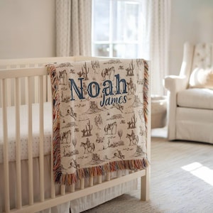 Personalized Cowboy Woven Baby Blanket, Western Cowboy Boys Blanket, Heirloom Blanket, Newborn Name Blanket, Baby Name Blanket, Woven Throw