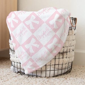 Personalized Pink Bow Baby Name Blanket, Custom Coquette Aesthetic Baby Girl Blanket, Coquette Nursery Décor Theme, Baby Shower Gift,Toddler
