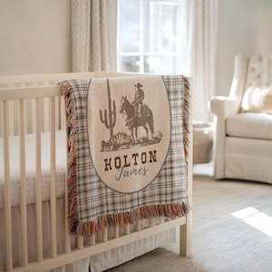 Personalized Cowboy Woven Baby Blanket, Western Cowboy Boys Blanket, Heirloom Blanket, Newborn Name Blanket, Baby Name Blanket, Woven Throw
