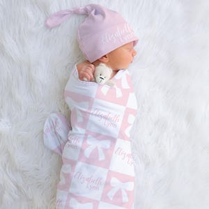 Personalized Pink Bow Baby Name Blanket, Custom Coquette Aesthetic Baby Girl Blanket, Coquette Nursery Décor Theme, Baby Shower Gift,Toddler
