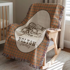 Personalized Cowboy Woven Baby Blanket, Western Cowboy Boys Blanket, Heirloom Blanket, Newborn Name Blanket, Baby Name Blanket, Woven Throw