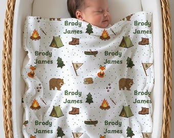Personalized Hiking Baby Name Blanket, Custom Baby Blanket, Blanket with Baby Name, Camping Baby Minky Blanket, Hiking New Baby