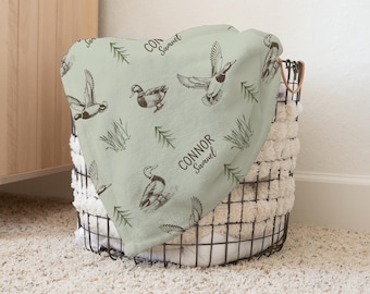 Personalized Mallard Duck Baby Blanket With Name, Hunting Baby Receiving Blanket, Mallard Duck Nursery Decor, Newborn Boy Shower Custom Gift