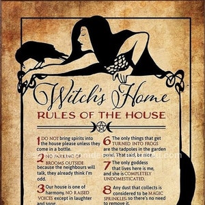Witch&#39;s Home Rules Poster – Wiccan Coven Art (Digital Download)