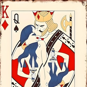 King and Queen Poker Playing Card - Digital Download Art Poster, Canvas Print, Wall Art, Decoupage, Junk Journal, Cottage Core, DIY Art Gift