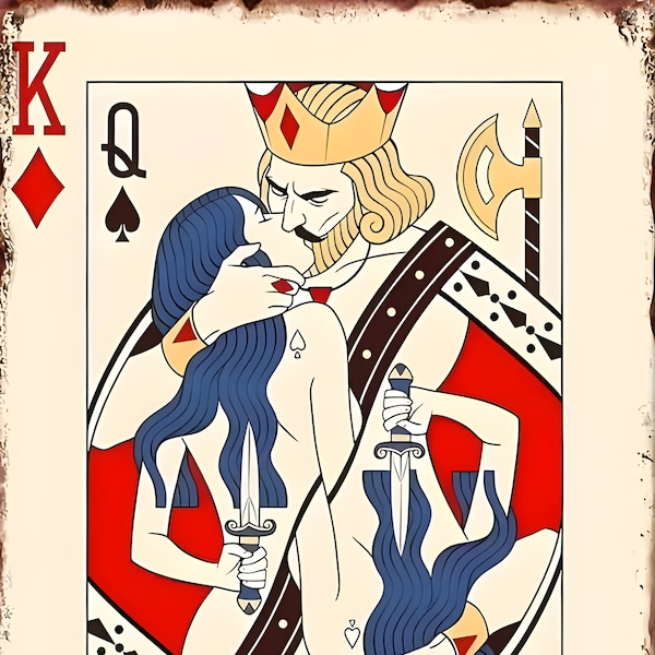 King and Queen Poker Playing Card - Digital Download Art Poster, Canvas Print, Wall Art, Decoupage, Junk Journal, Cottage Core, DIY Art Gift