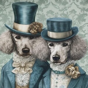 Poodle Couple Top Hats - AI Created Gift for Dog Lover - Digital Download Canvas Print Wall Art Poster, Junk Journal Cottage Core DIY Craft